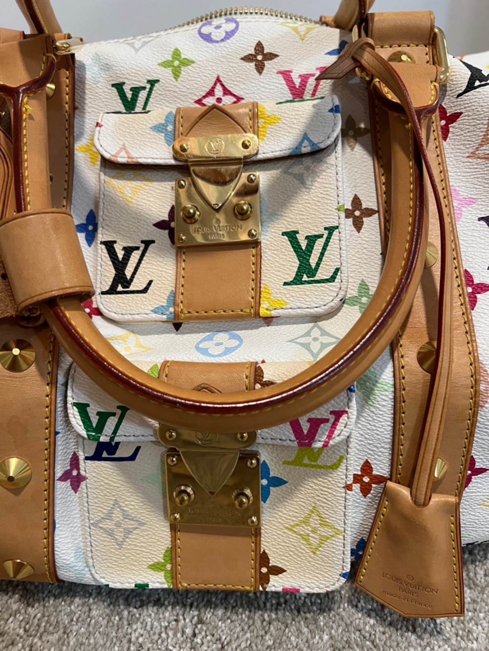 Louis Vuitton Takashi Murakami White Multicolor Monogram Keepall Travel Duffle - Picture 2 of 4